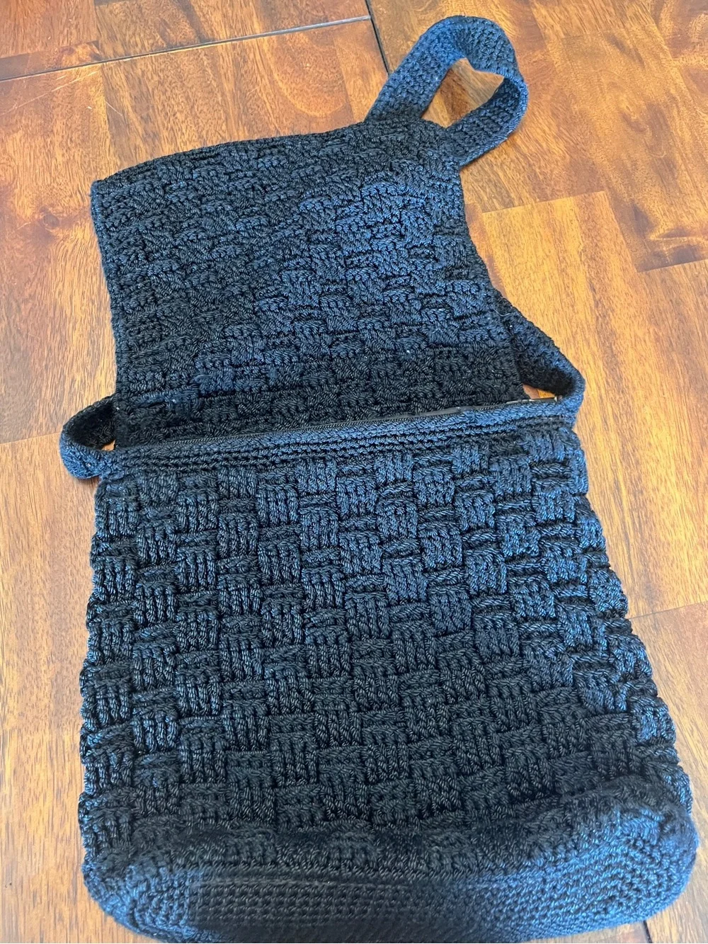 The Sak Black Crochet Woven Flap Shoulder Bag Boho Purse